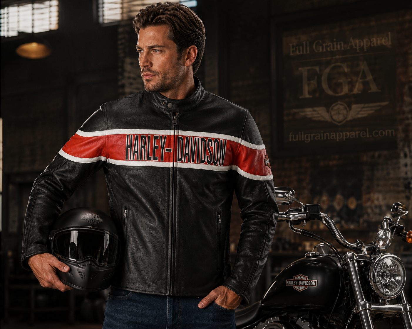 Men's Harley-Davidson Black Red Leather Jacket | Full Grain Apparel