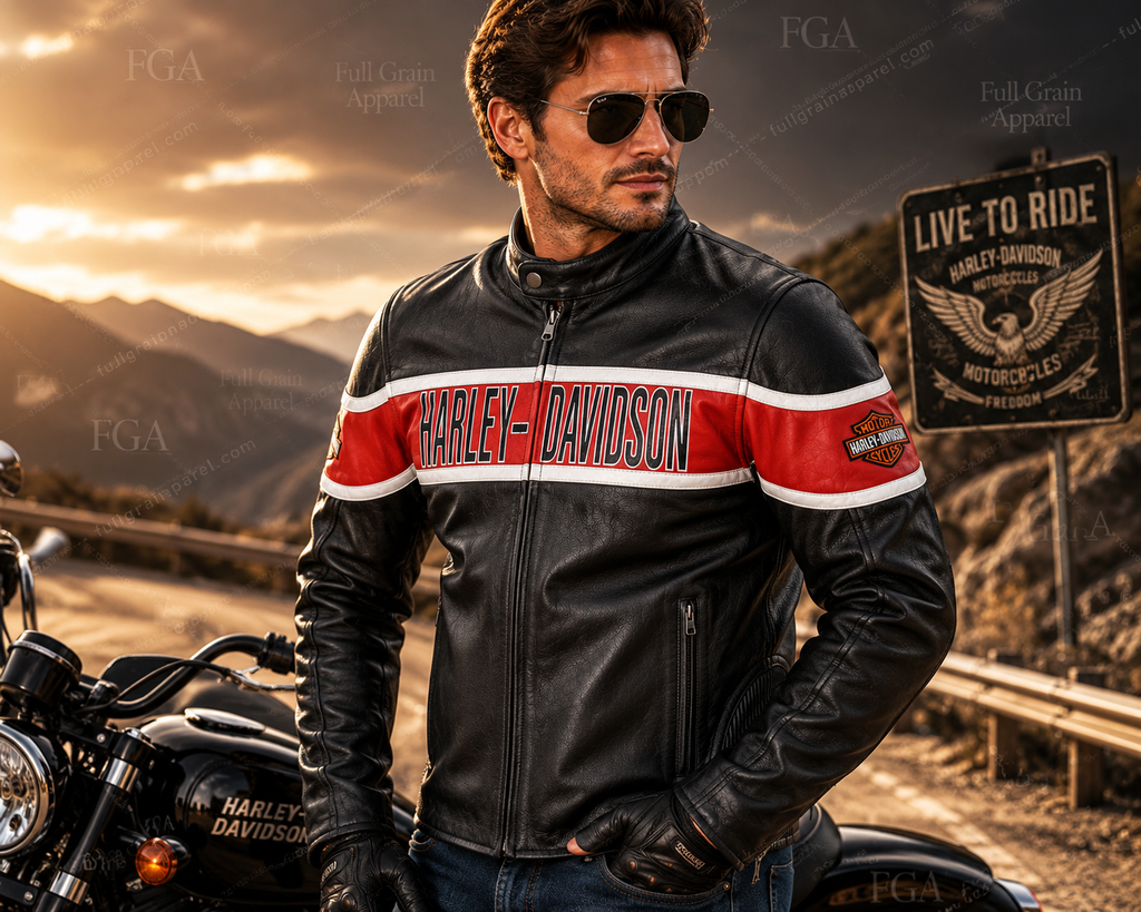 Men's Harley-Davidson Black Red Leather Jacket | Full Grain Apparel