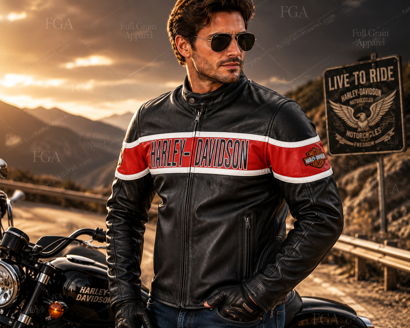 Men's Harley-Davidson Black Red Leather Jacket | Full Grain Apparel