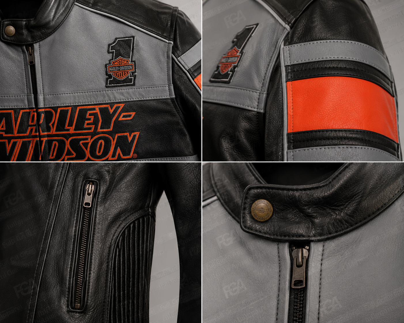 Men's Harley-Davidson Grey Orange Leather Jacket | Full Grain Apparel