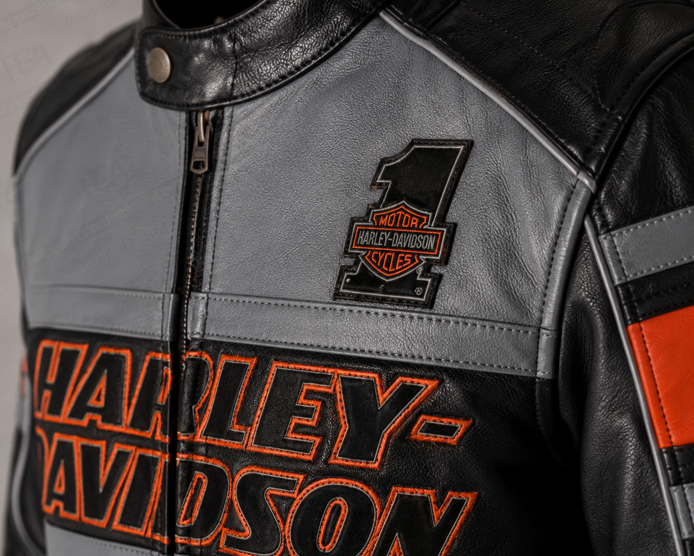 Men's Harley-Davidson Grey Orange Leather Jacket | Full Grain Apparel