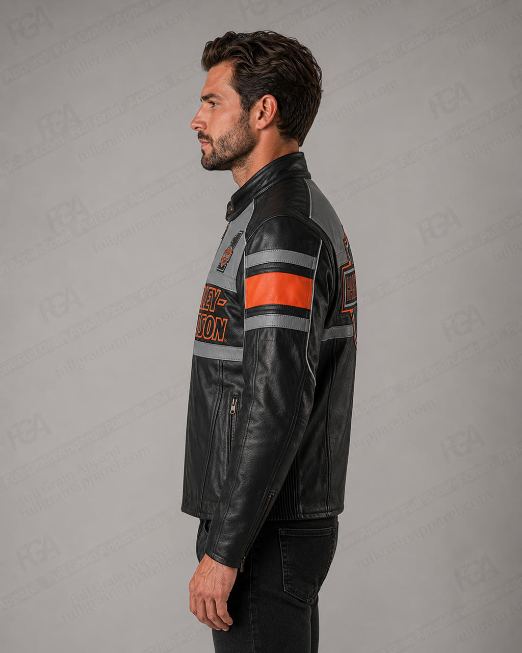 Men's Harley-Davidson Grey Orange Leather Jacket | Full Grain Apparel