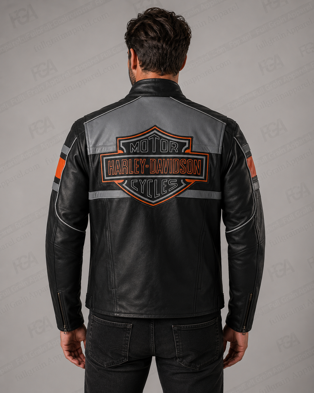 Men's Harley-Davidson Grey Orange Leather Jacket | Full Grain Apparel