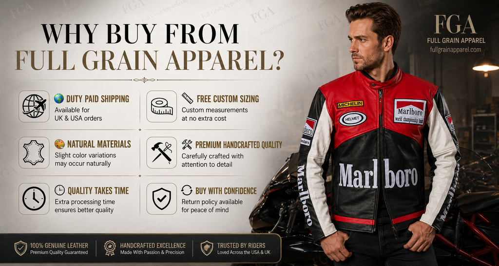 Men's Marlboro Red Black Racing Leather Jacket | Full Grain Apparel