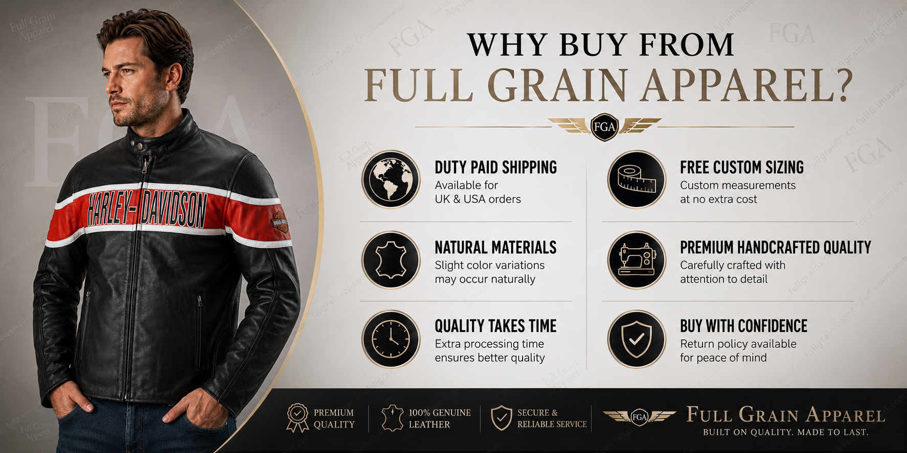 Men's Harley-Davidson Black Red Leather Jacket | Full Grain Apparel