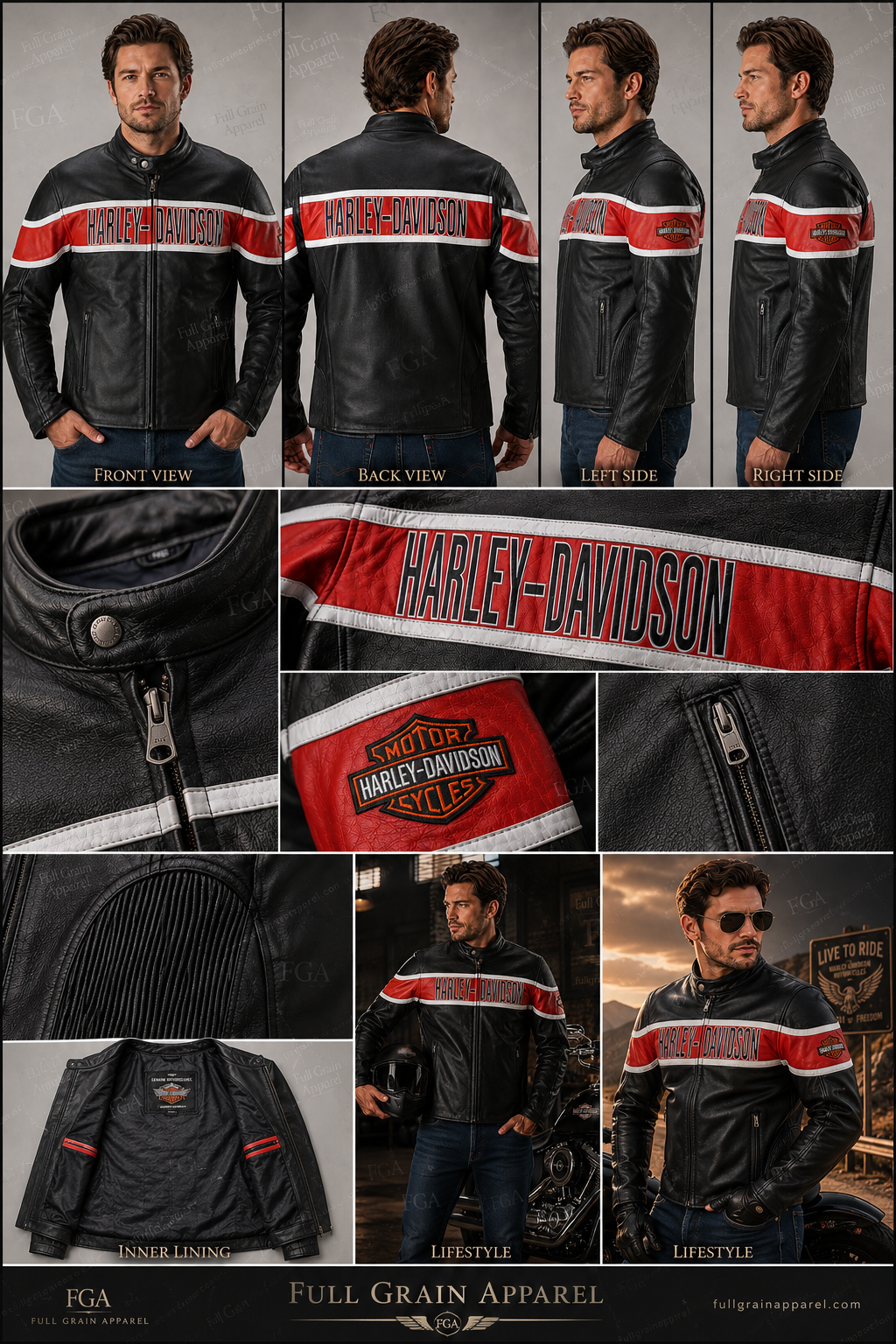 Men's Harley-Davidson Black Red Leather Jacket | Full Grain Apparel