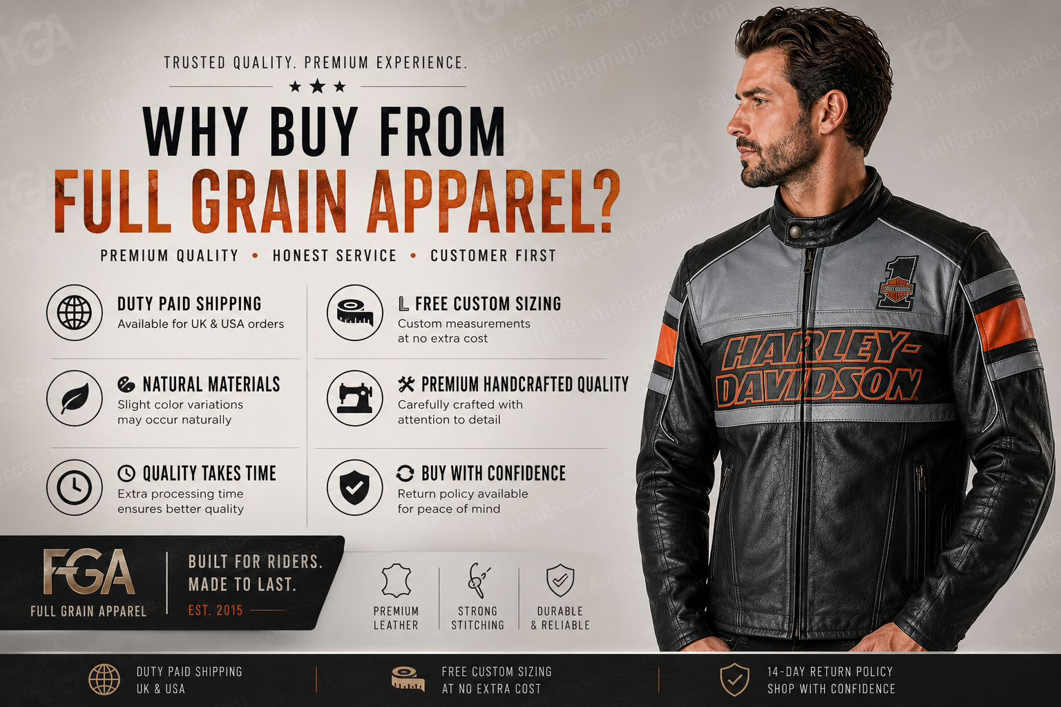Men's Harley-Davidson Grey Orange Leather Jacket | Full Grain Apparel