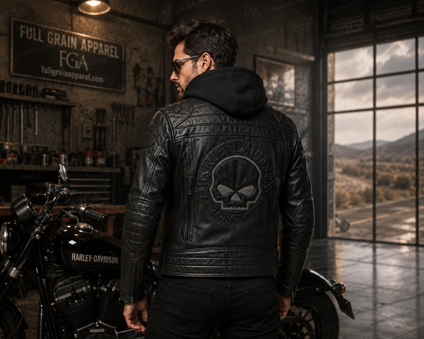 Harley-Davidson Skull Hooded Leather Jacket for Men | Full Grain Apparel