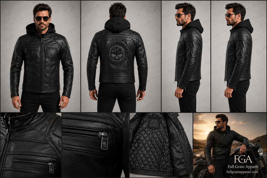 Harley-Davidson Skull Hooded Leather Jacket for Men | Full Grain Apparel