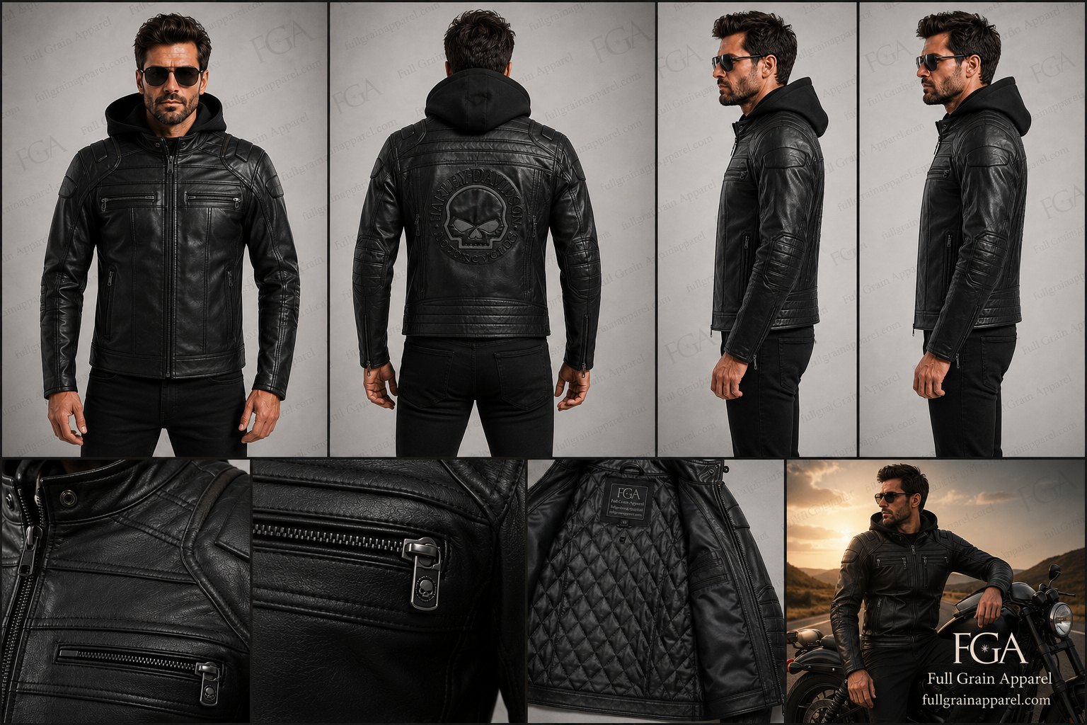 Harley-Davidson Skull Hooded Leather Jacket for Men | Full Grain Apparel