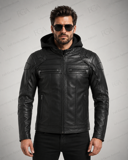 Harley-Davidson Skull Hooded Leather Jacket for Men – product view