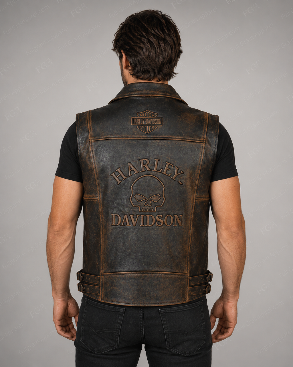 Men’s Harley-Davidson Skull Leather Motorcycle Vest | Full Grain Apparel