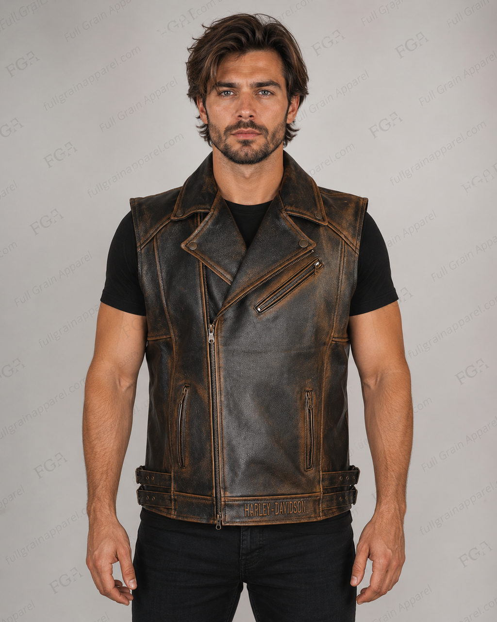 Men’s Harley-Davidson Skull Leather Motorcycle Vest | Full Grain Apparel