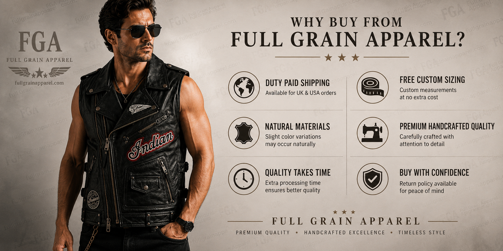 Men’s Indian Motorcycle Leather Vest for Men | Full Grain Apparel