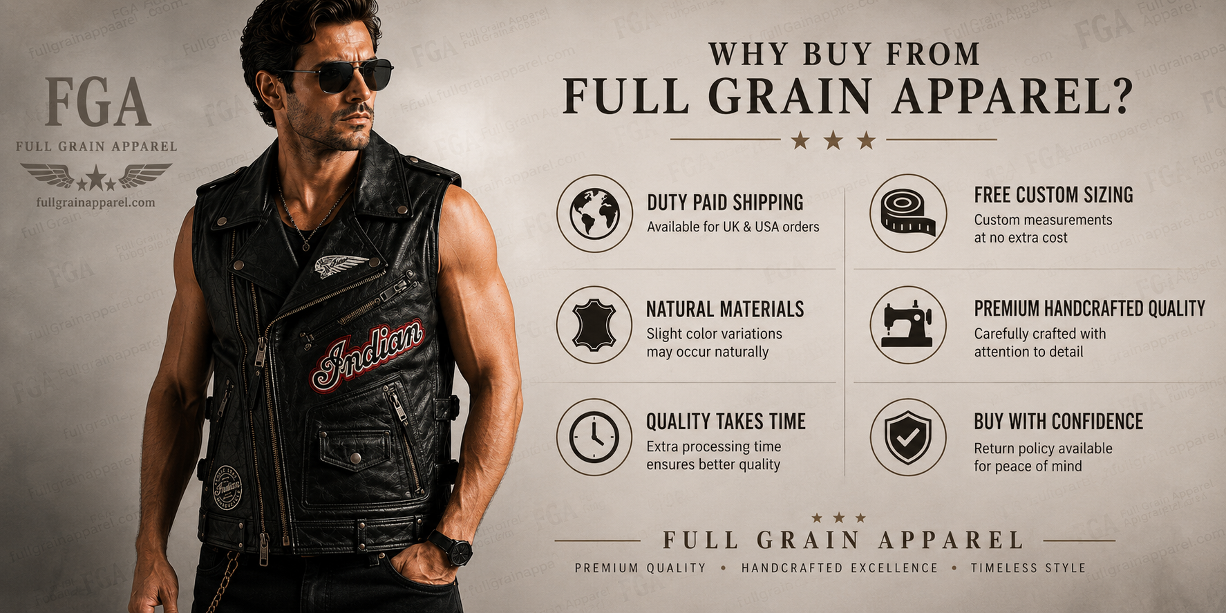 Men’s Indian Motorcycle Leather Vest for Men | Full Grain Apparel