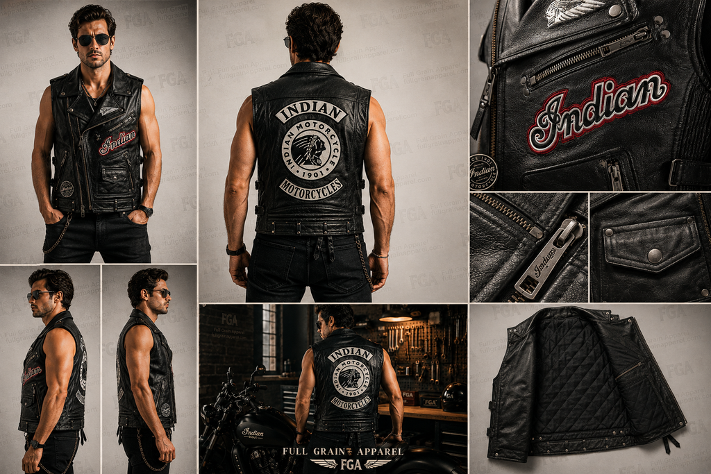 Men’s Indian Motorcycle Leather Vest for Men | Full Grain Apparel