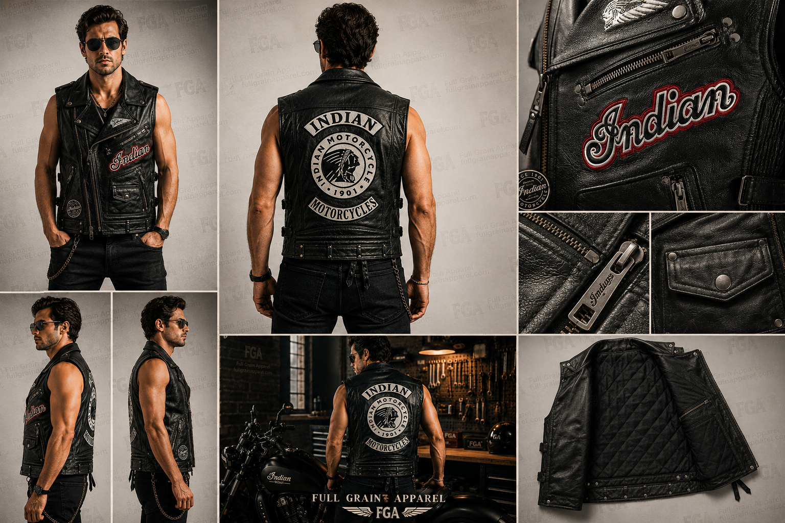 Men’s Indian Motorcycle Leather Vest for Men | Full Grain Apparel