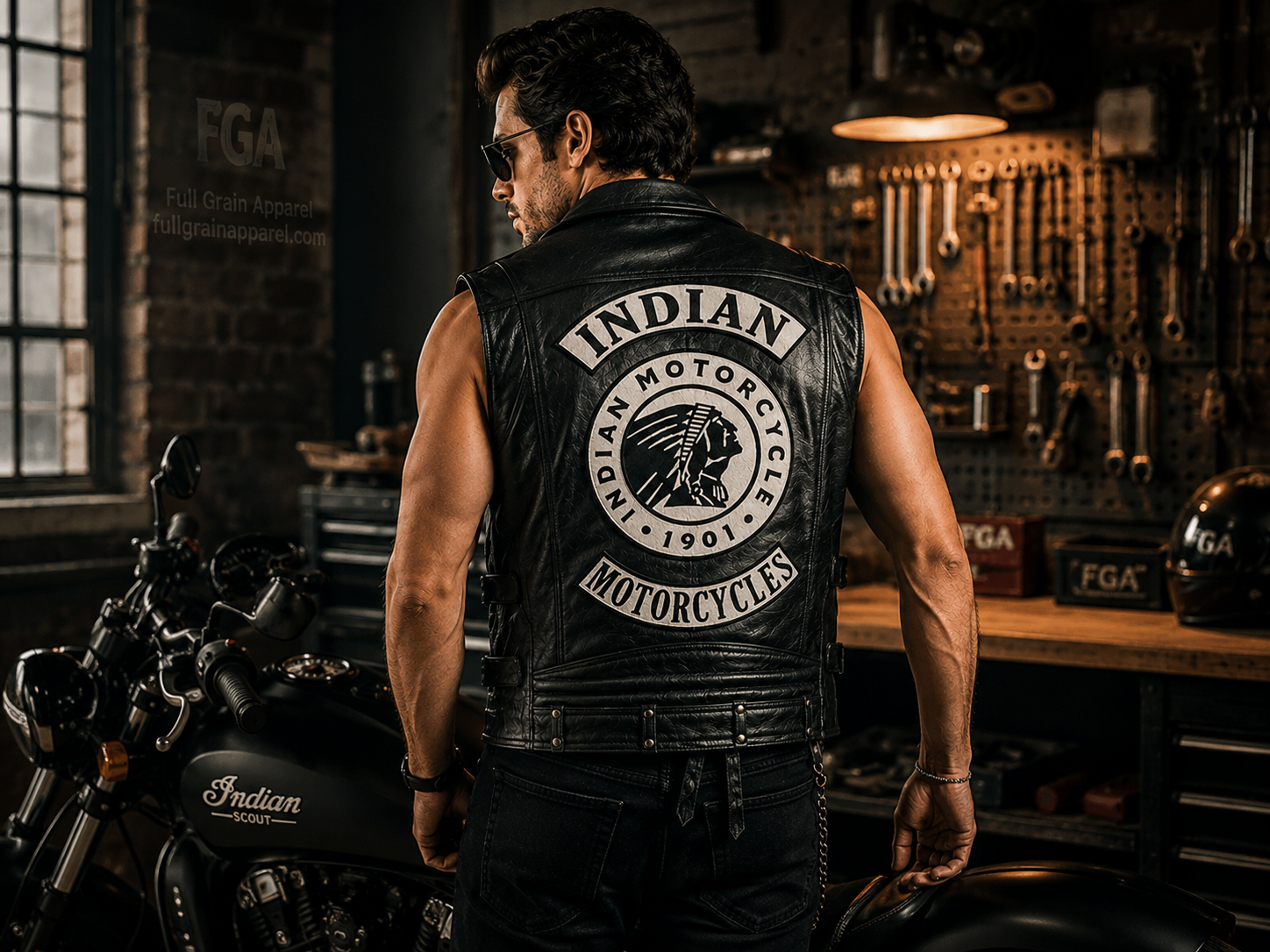 Men’s Indian Motorcycle Leather Vest for Men | Full Grain Apparel