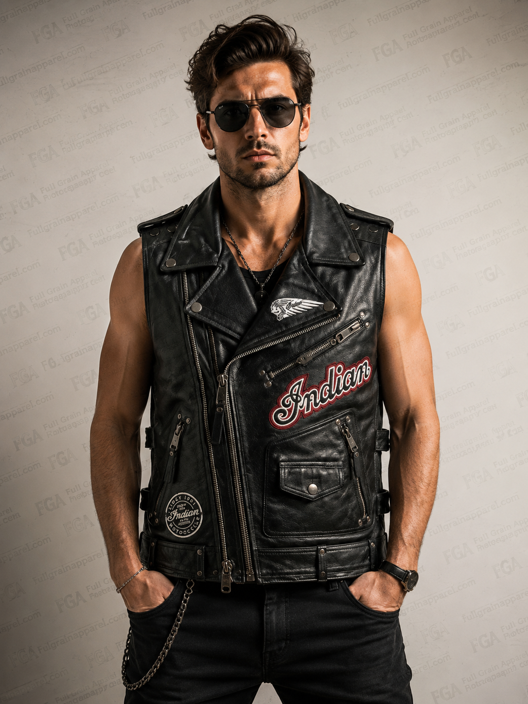 Men’s Indian Motorcycle Leather Vest for Men | Full Grain Apparel