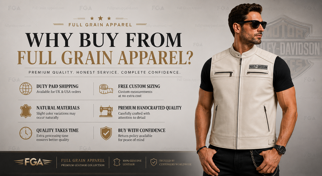 Men’s Harley-Davidson White Leather Biker Vest | Full Grain Apparel