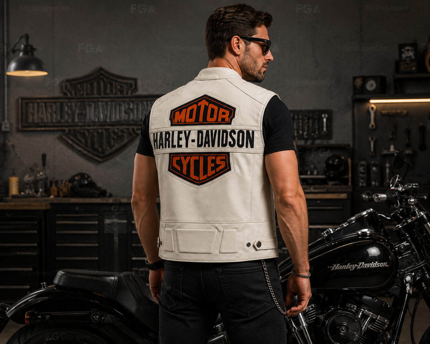 Men’s Harley-Davidson White Leather Biker Vest | Full Grain Apparel