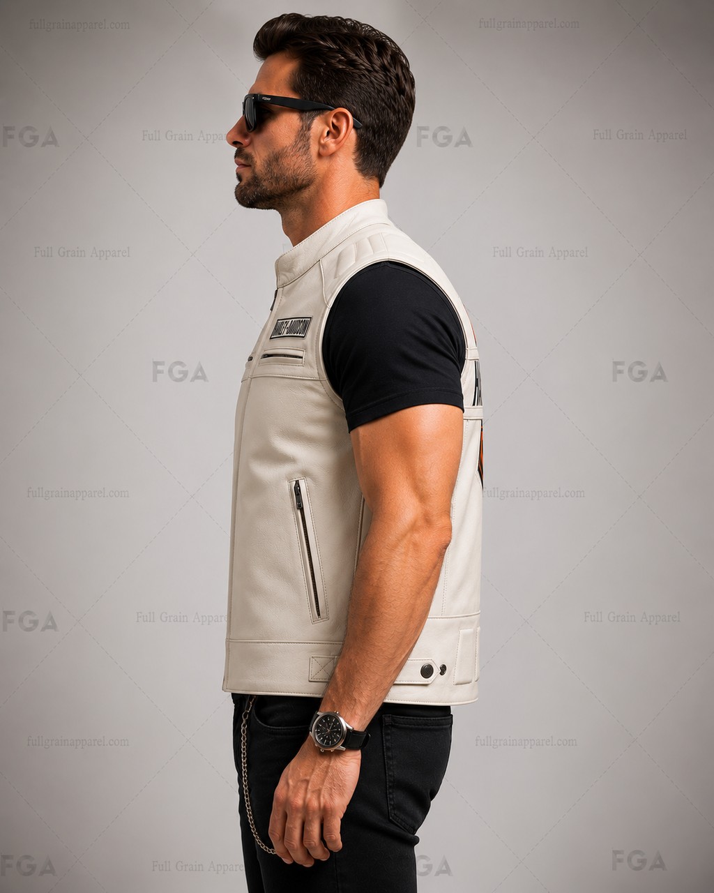 Men’s Harley-Davidson White Leather Biker Vest | Full Grain Apparel