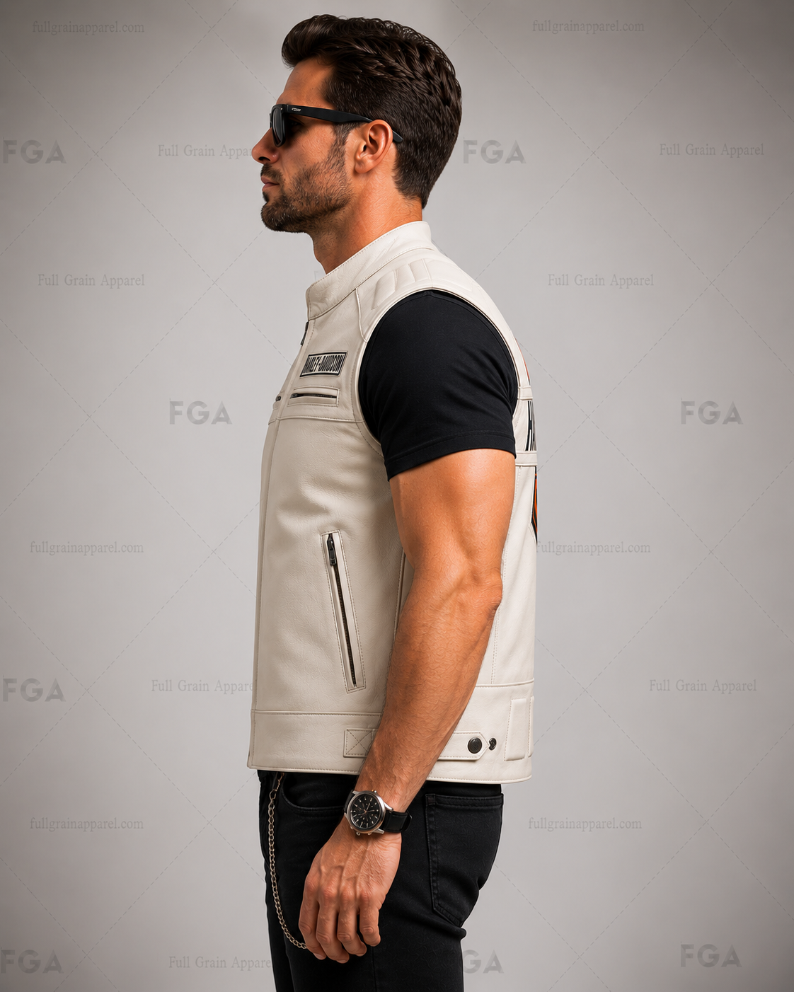 Men’s Harley-Davidson White Leather Biker Vest | Full Grain Apparel