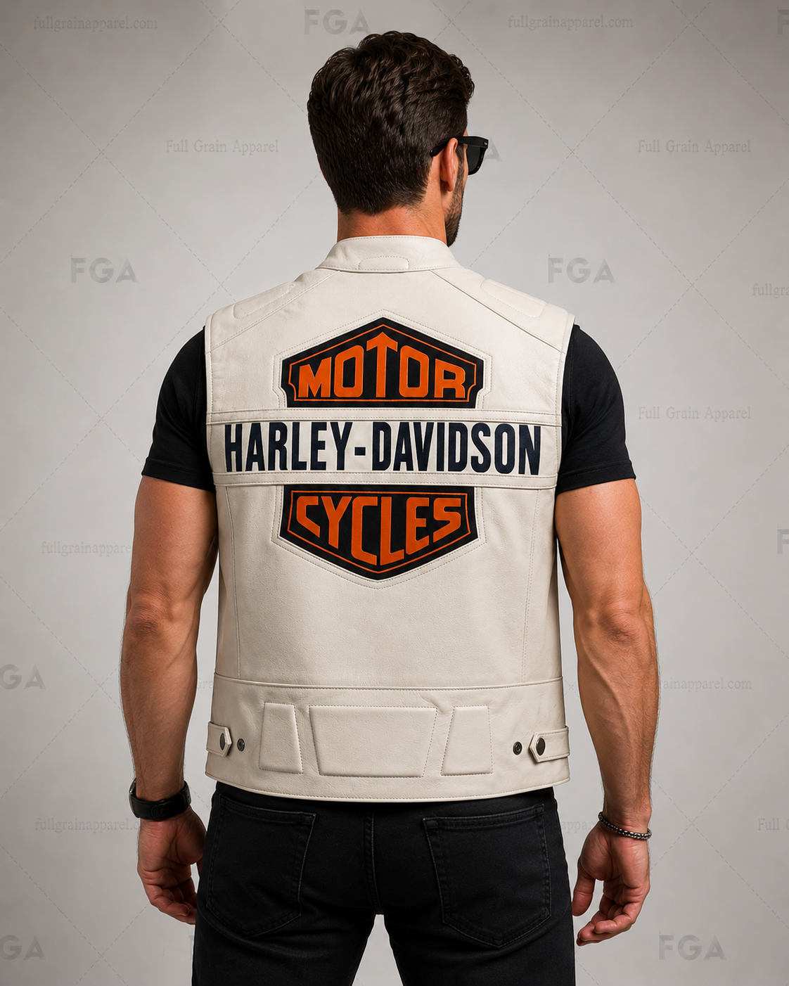Men’s Harley-Davidson White Leather Biker Vest | Full Grain Apparel