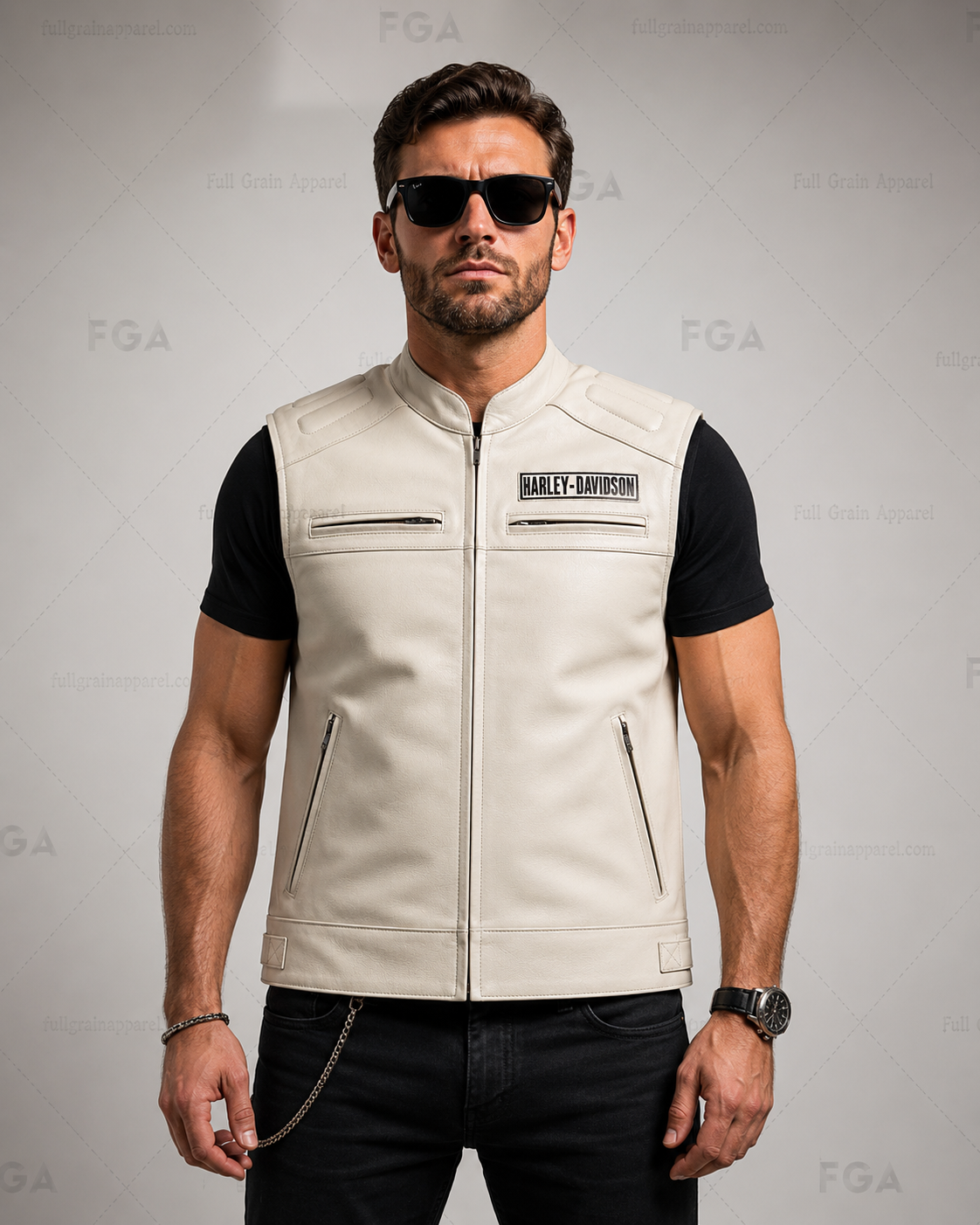 Men’s Harley-Davidson White Leather Biker Vest | Full Grain Apparel