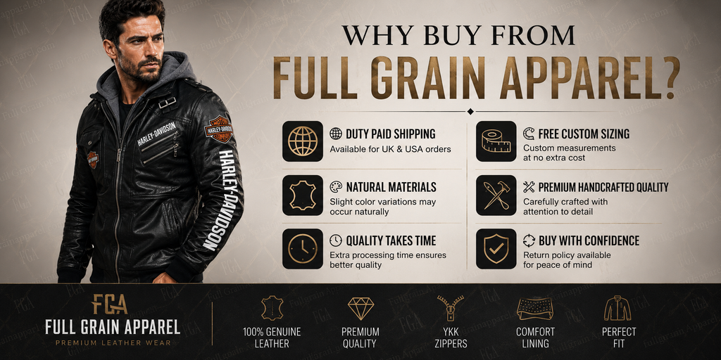 Harley-Davidson Hooded Leather Jacket for Men | Full Grain Apparel