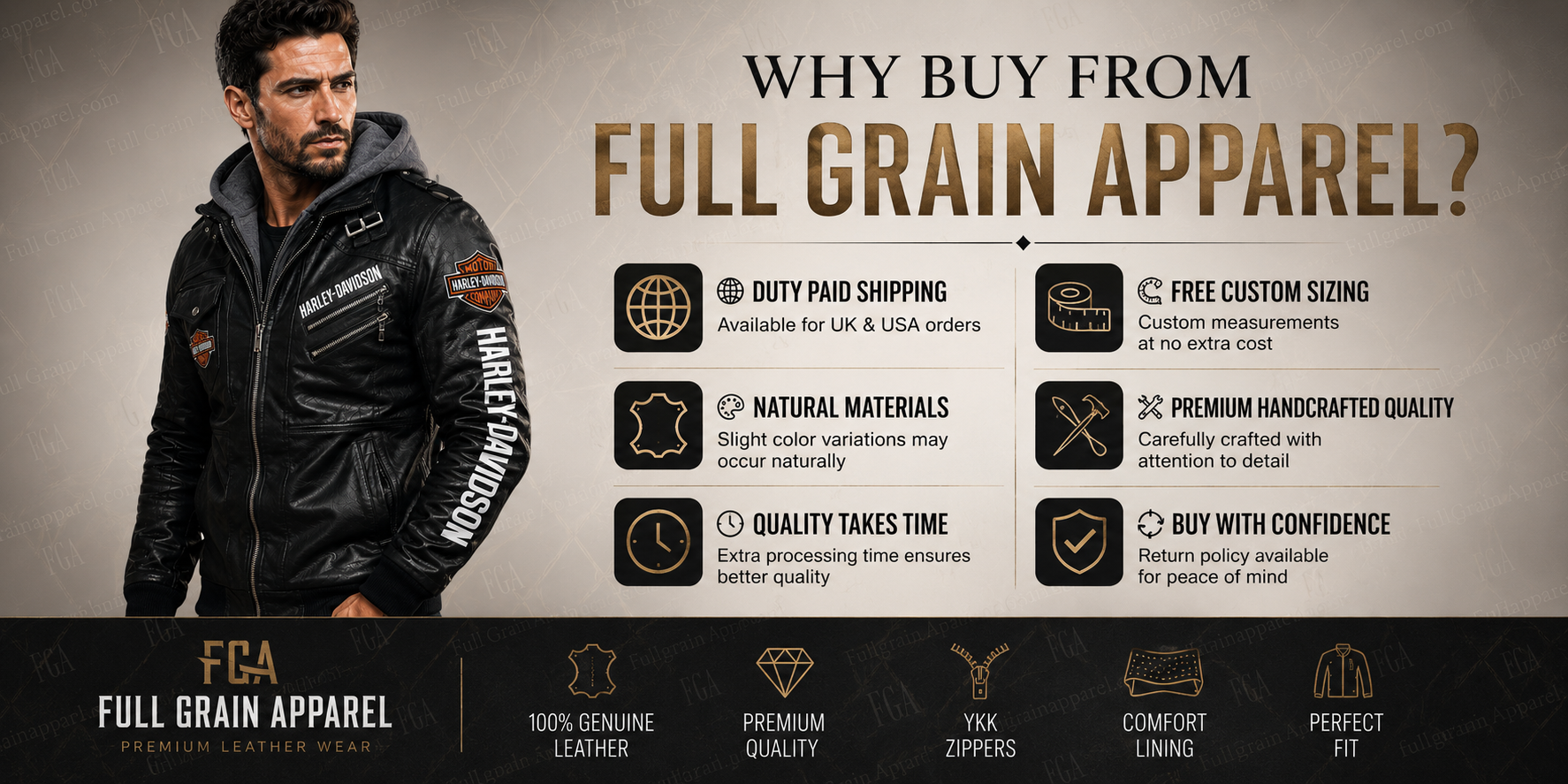 Harley-Davidson Hooded Leather Jacket for Men | Full Grain Apparel