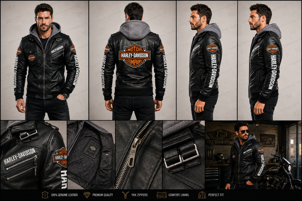 Harley-Davidson Hooded Leather Jacket for Men | Full Grain Apparel