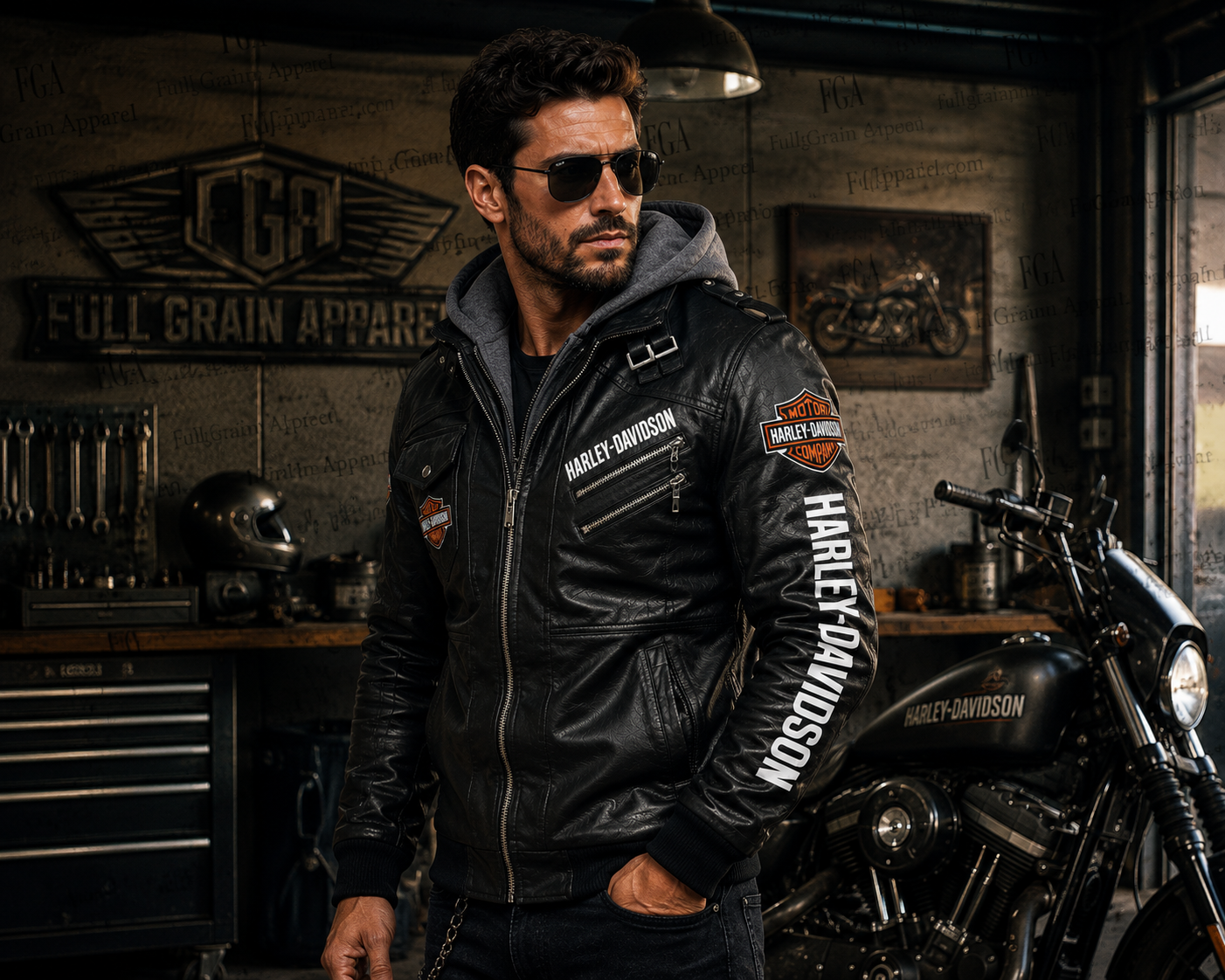 Harley-Davidson Hooded Leather Jacket for Men | Full Grain Apparel
