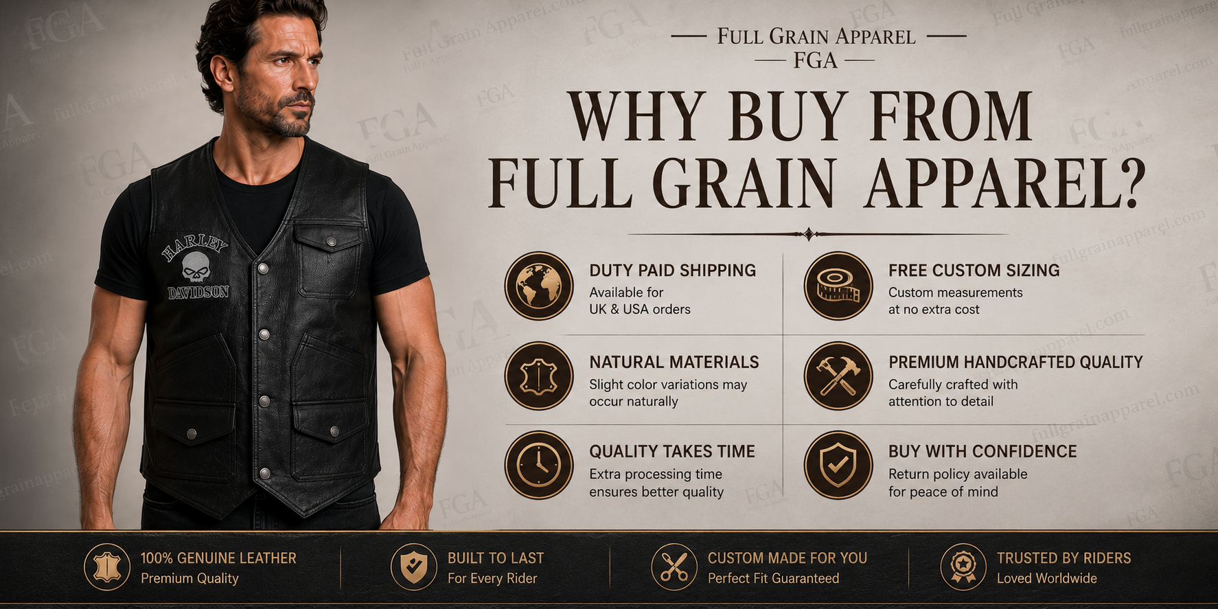 Harley-Davidson Skull Motorcycle Vest for Men | Full Grain Apparel