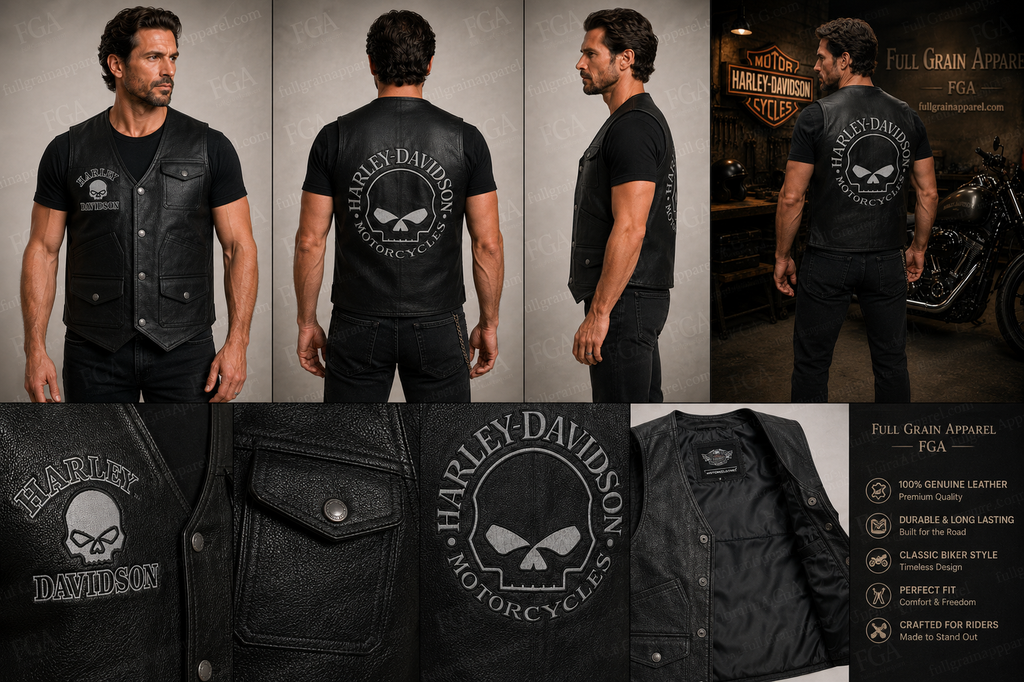 Harley-Davidson Skull Motorcycle Vest for Men | Full Grain Apparel