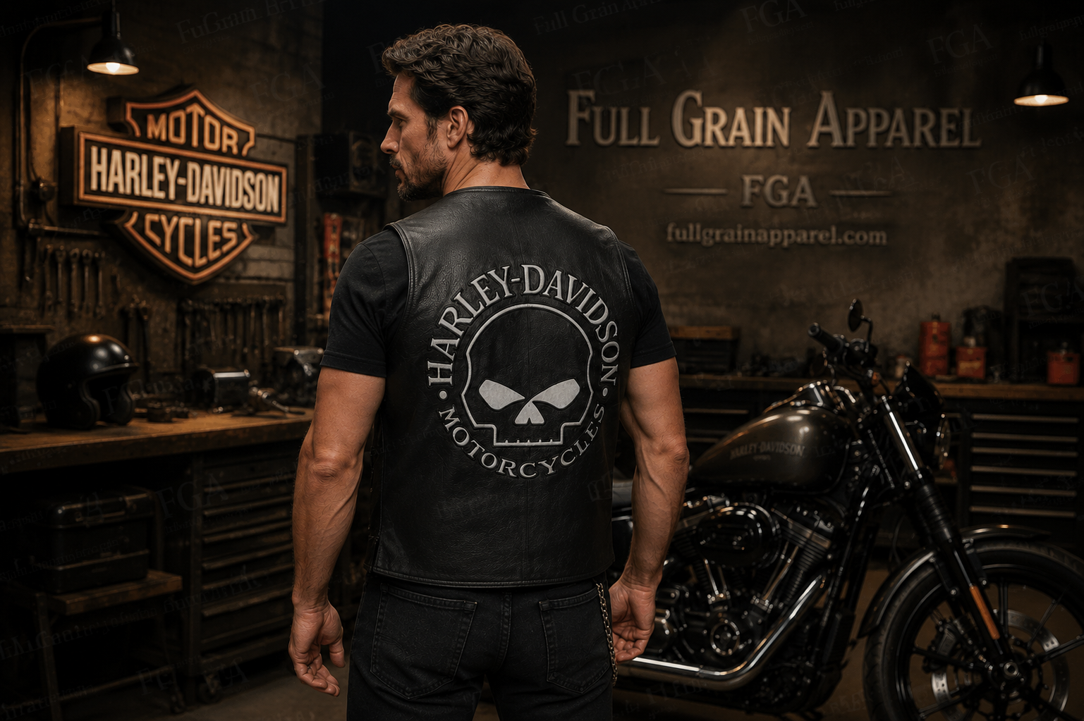 Harley-Davidson Skull Motorcycle Vest for Men | Full Grain Apparel
