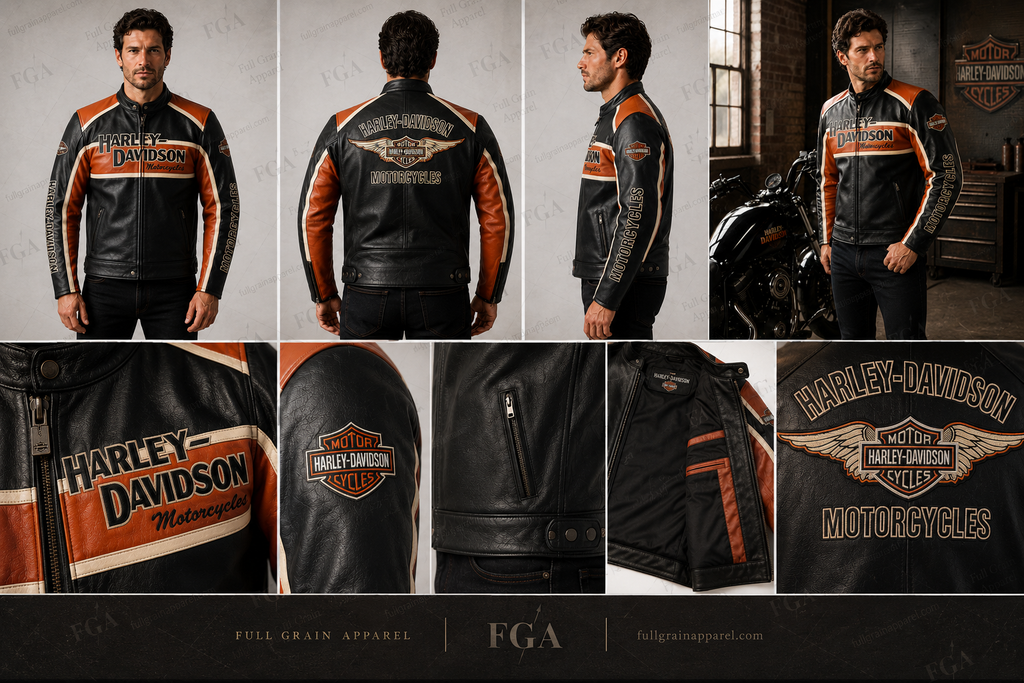 Men's Harley-Davidson Winged Logo Black & Orange Leather Jacket