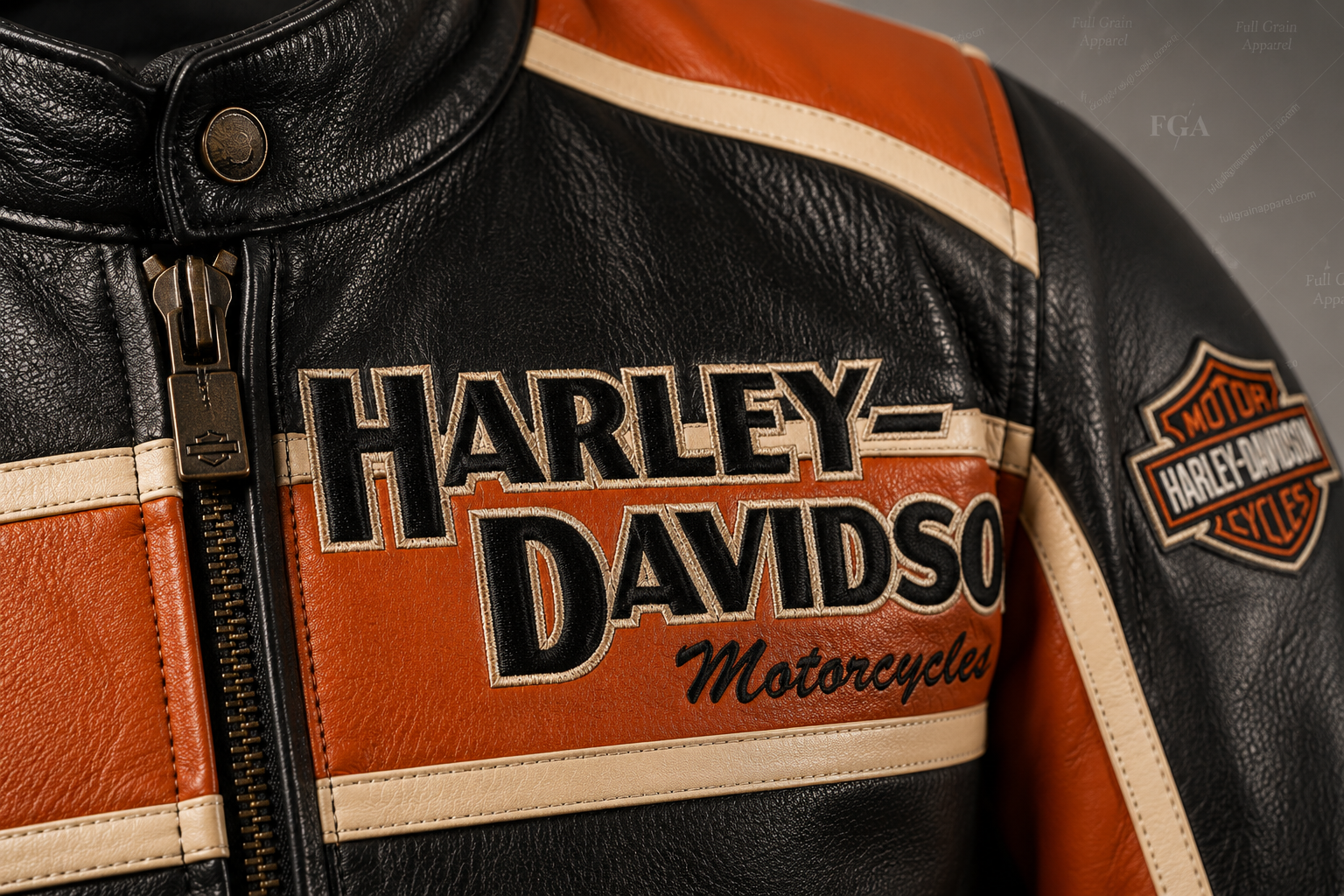 Men's Harley-Davidson Winged Logo Black & Orange Leather Jacket