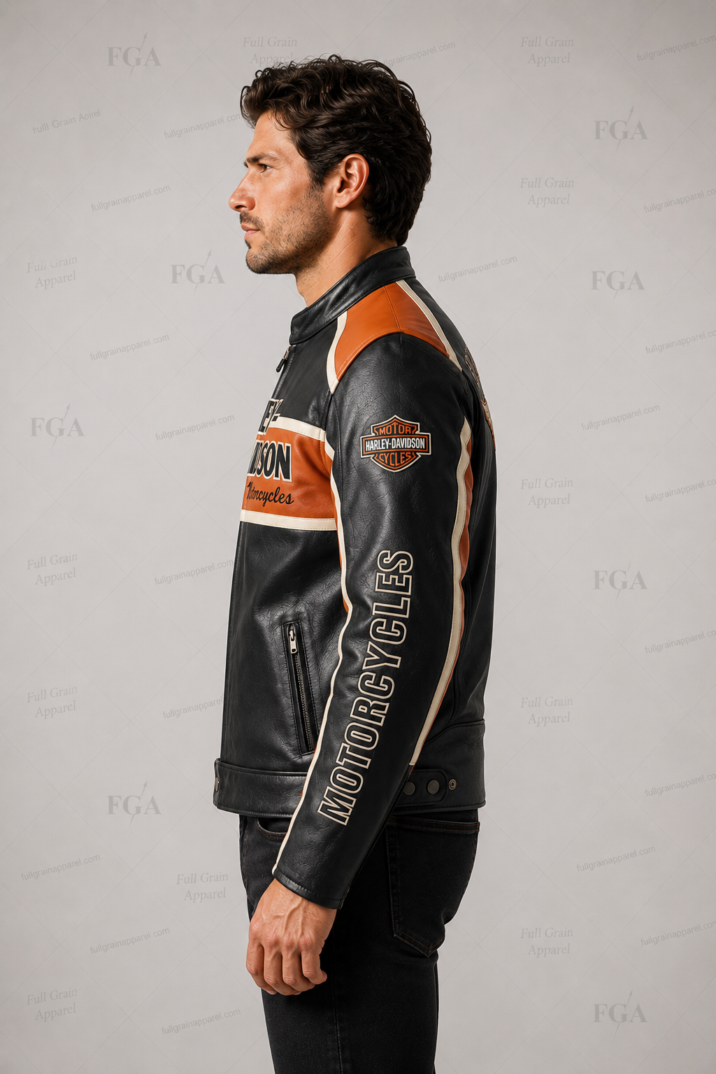 Men's Harley-Davidson Winged Logo Black & Orange Leather Jacket