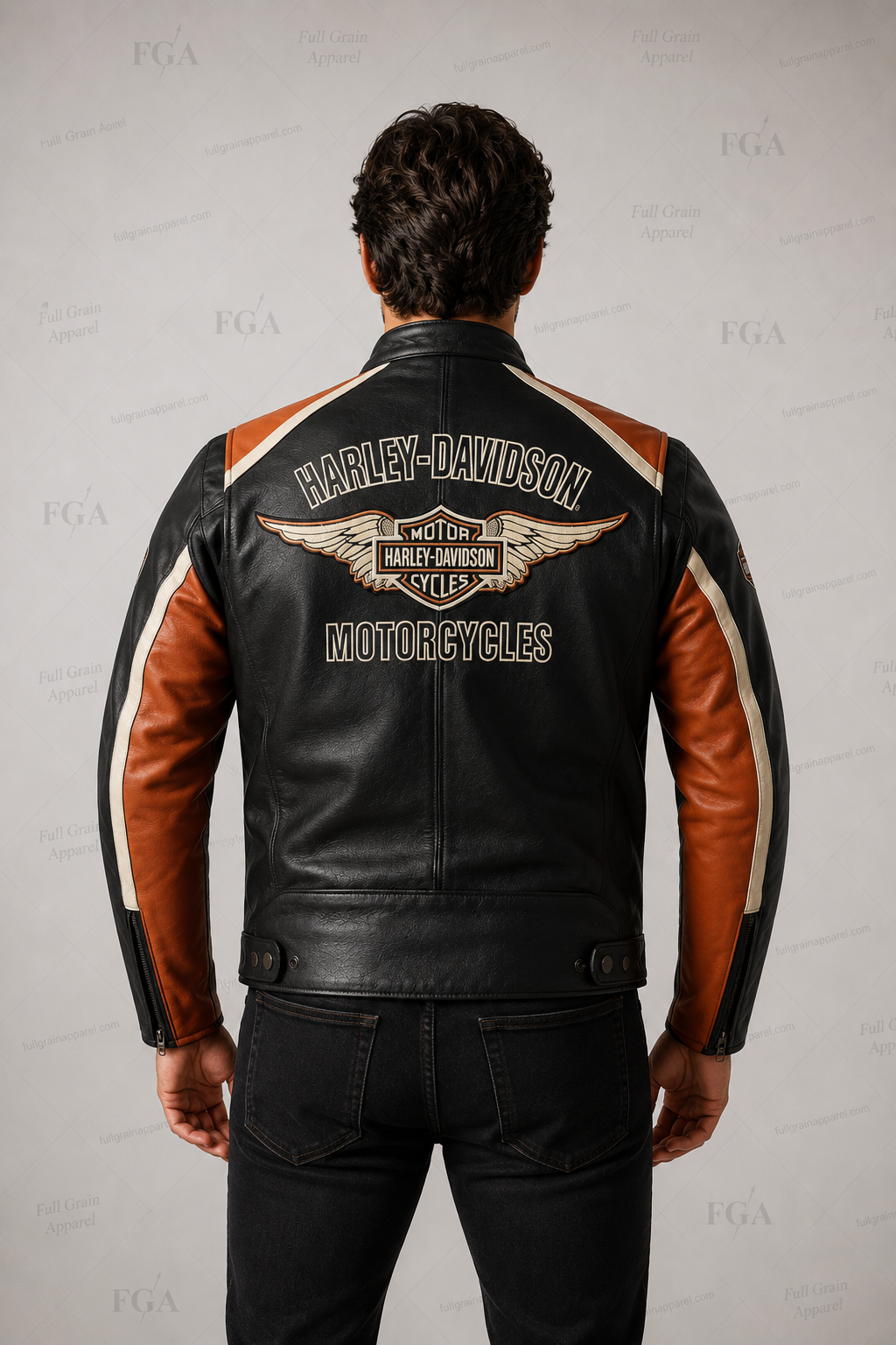 Men's Harley-Davidson Winged Logo Black & Orange Leather Jacket