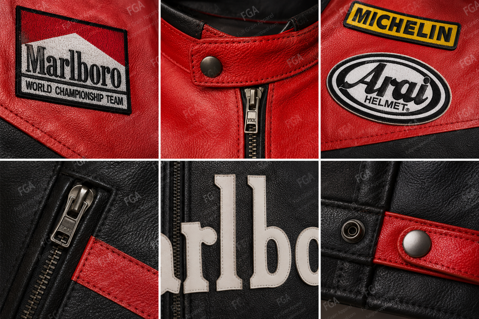Men's Marlboro Black Red Racing Leather Jacket By Full Grain Apparel