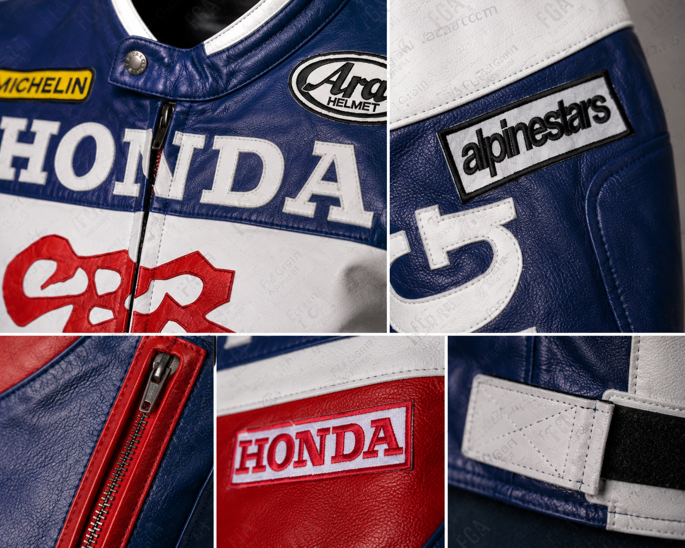 Men's Honda CBR Blue White Racing Leather Jacket By Full Grain Apparel