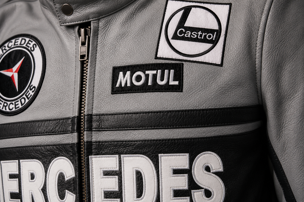Men's Mercedes Grey Leather Racing Jacket | Full Grain Apparel