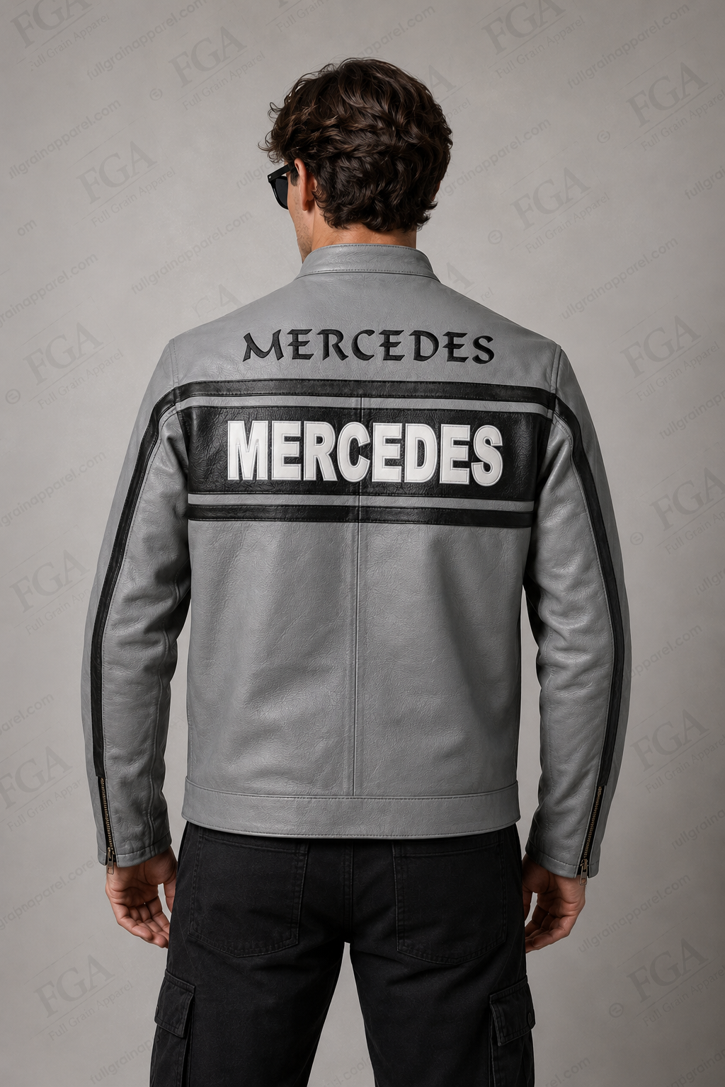 Men's Mercedes Grey Leather Racing Jacket | Full Grain Apparel