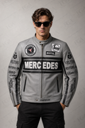 Men's Mercedes Grey Leather Racing Jacket | Full Grain Apparel