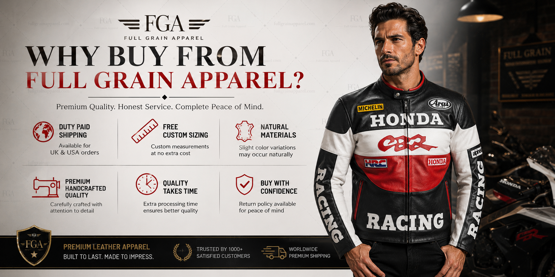Men's Honda CBR Leather Racing Jacket By Full Grain Apparel