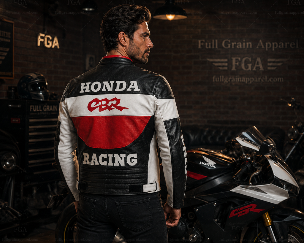 Men's Honda CBR Leather Racing Jacket By Full Grain Apparel