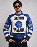 Men's Yamaha GO Blue White Racing Leather Jacket By Full Grain Apparel