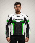 Men's Kawasaki Ninja Green White Racing Leather Jacket By FGA
