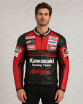 Men's Kawasaki Ninja Red Black Racing Leather Jacket By FGA